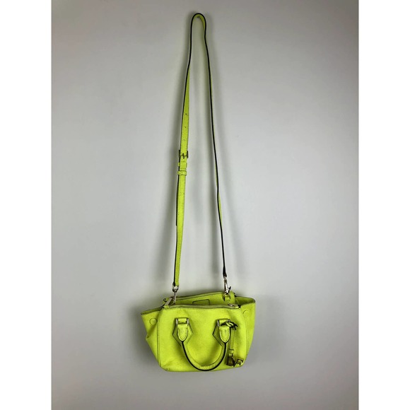 DIANE VON FURSTENBERG Voyage Itsy Double Zip Caviar Mini Satchel in Chartreuse - Picture 4 of 13